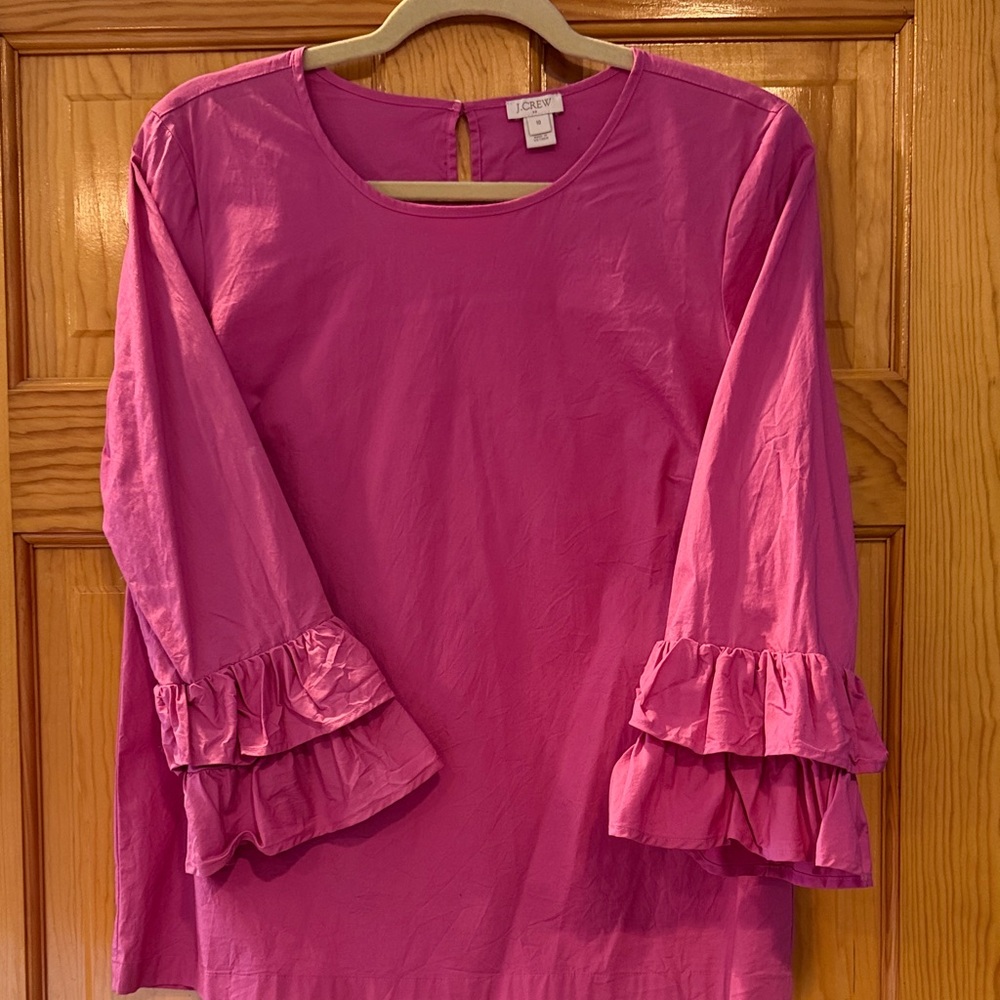 J. Crew Pink Tiered Ruffle Sleeve Blouse